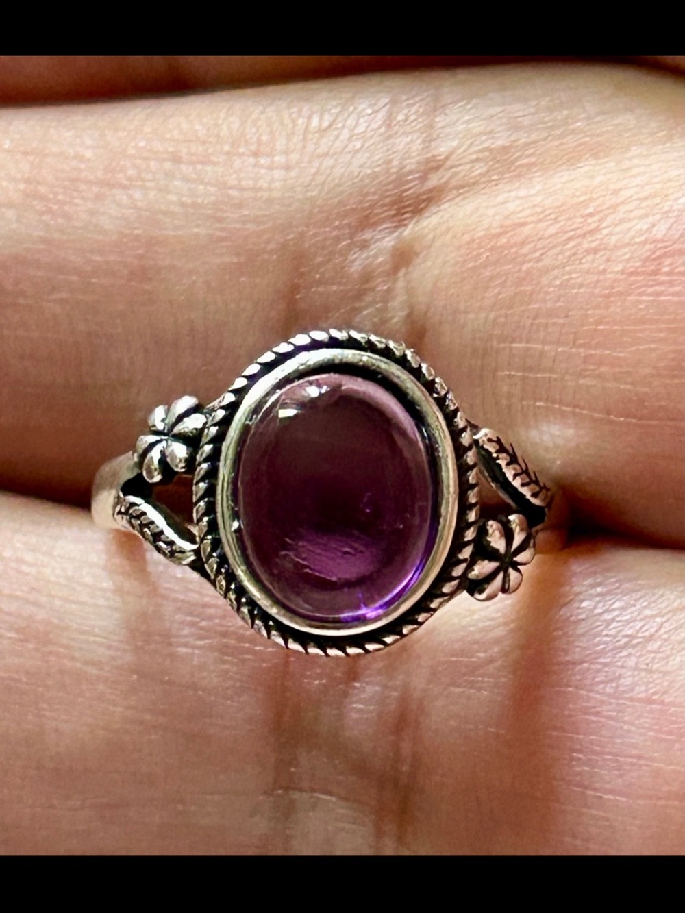Sterling Silver Purple Amethyst Crystal Floral Ring size 7 new jewelry woman’s